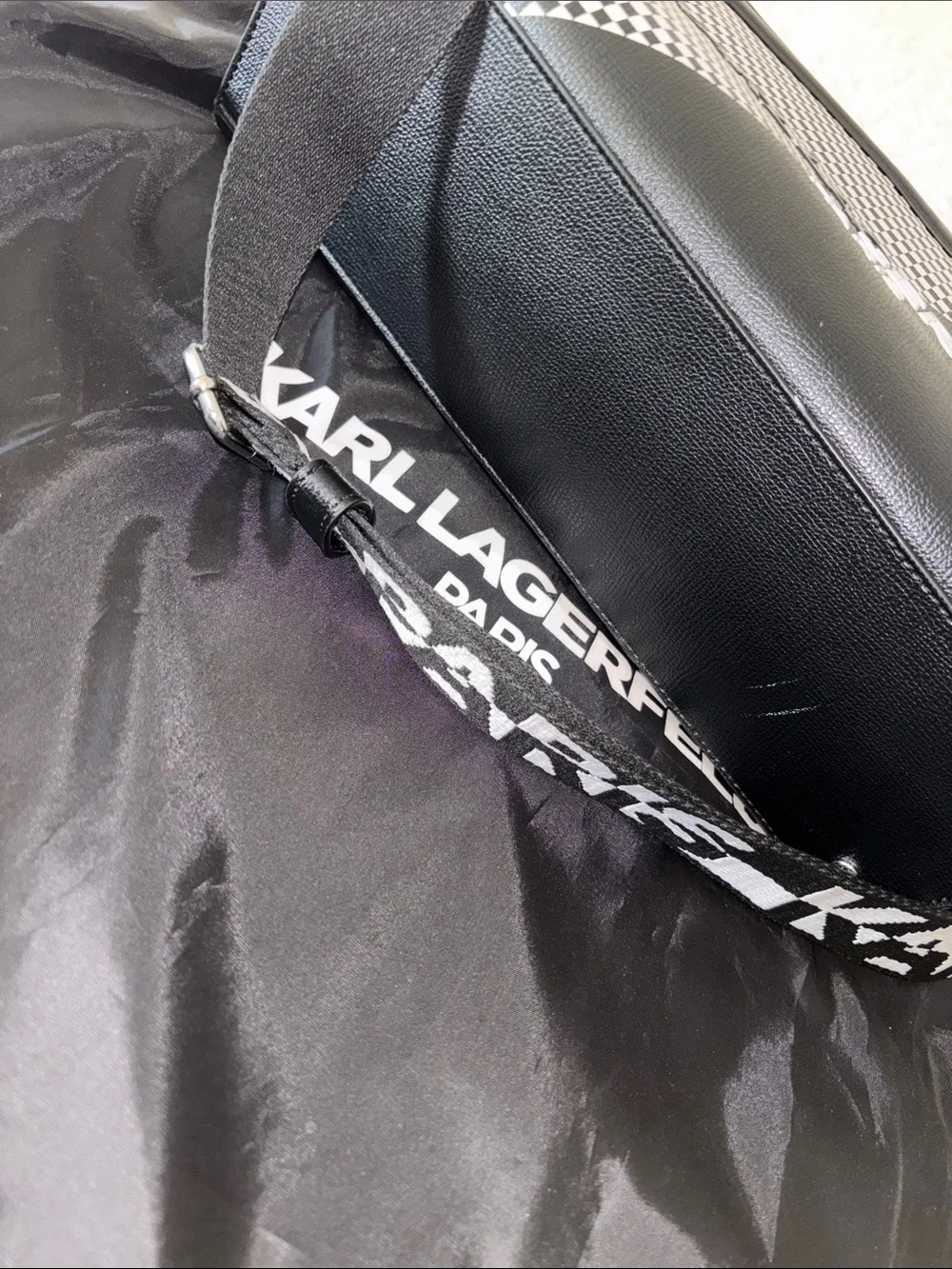 Karl Lagerfeld Black & White Checker Logo Satchel with Branded Strap
